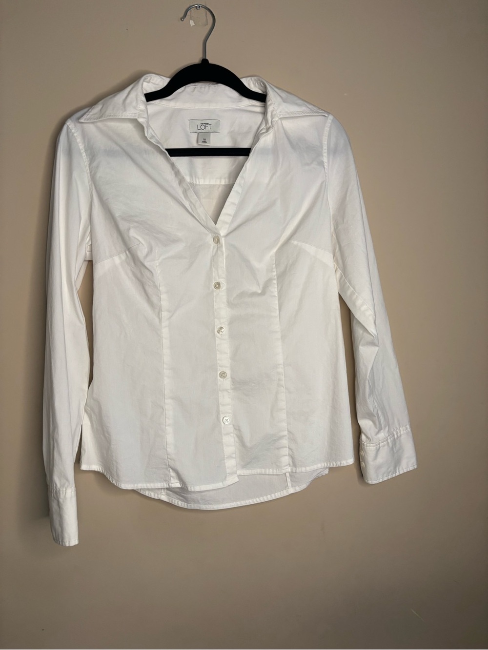 LOFT White Tailored Button-Front Blouse